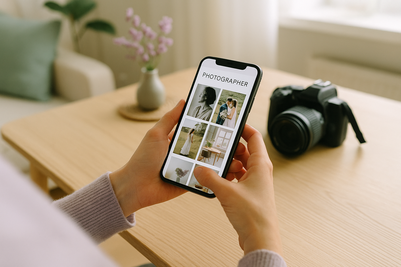 Strona fotografa z galerią na ekranie telefonu